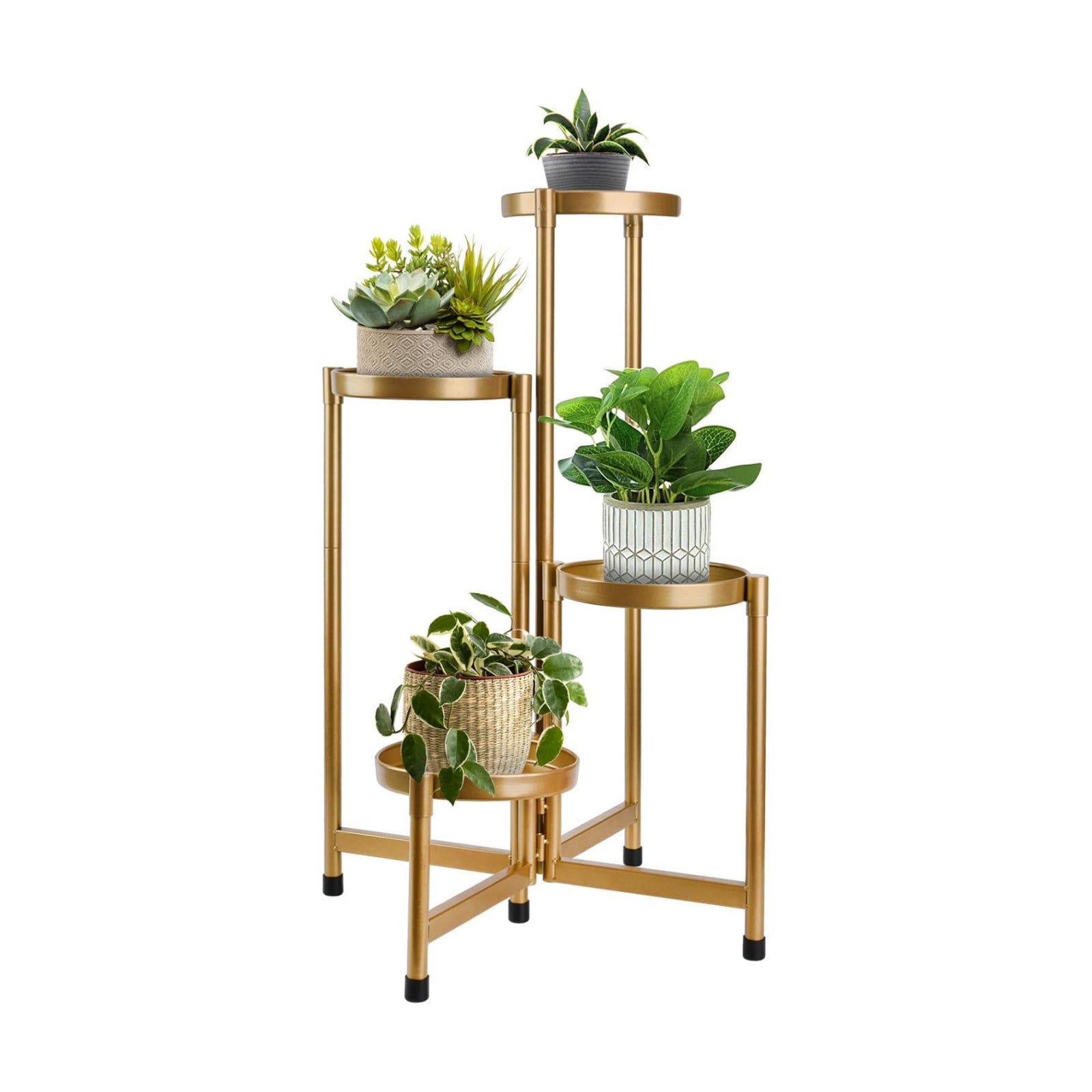 4 Tier Plant Stand Indoor Outdoor, 31 Inch Tall Metal Plant Shelf Waterproof, Plant Holder with Folding Design For
