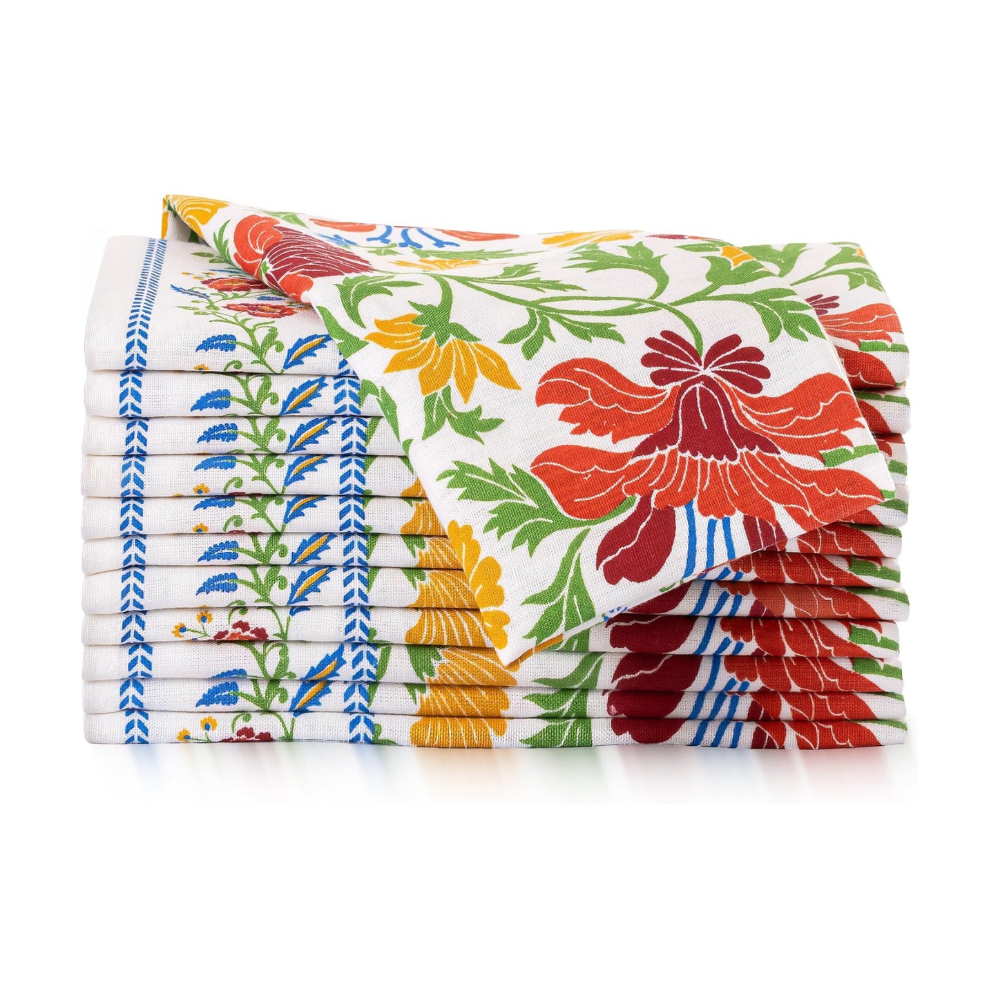 FINGERCRAFT Cloth Napkins Set of 12 Cotton Linen, 20x20 in, Persian Flora | Mitered corner, washable, soft, absorbent