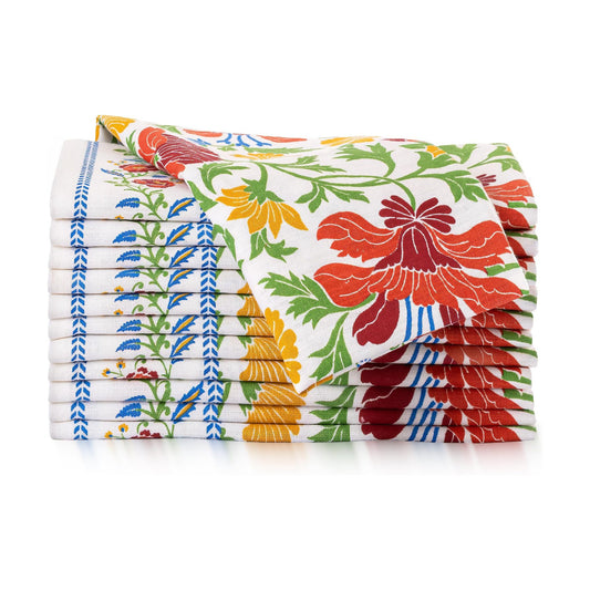 FINGERCRAFT Cloth Napkins Set of 12 Cotton Linen, 20x20 in, Persian Flora | Mitered corner, washable, soft, absorbent