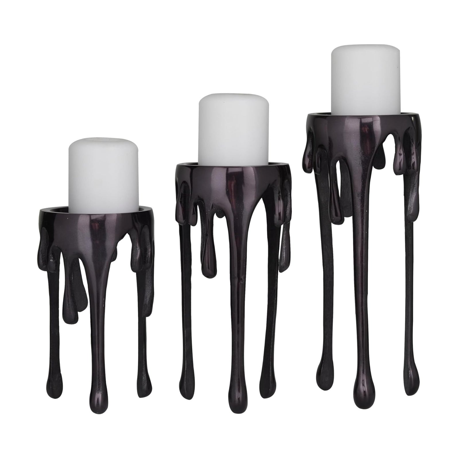 CosmoLiving by Cosmopolitan Aluminum Metal Decorative Candle Holder Pillar Candle Stand with Dripping Melting Designed