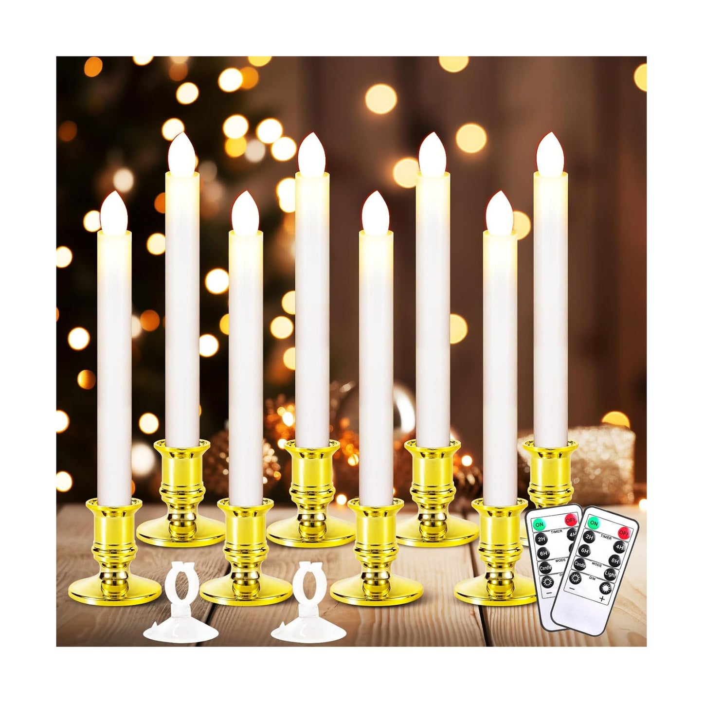 8 Pack Christmas Window Candles, Battery Operated Window Candles with Timer Remote, LED Window Candle with Candle