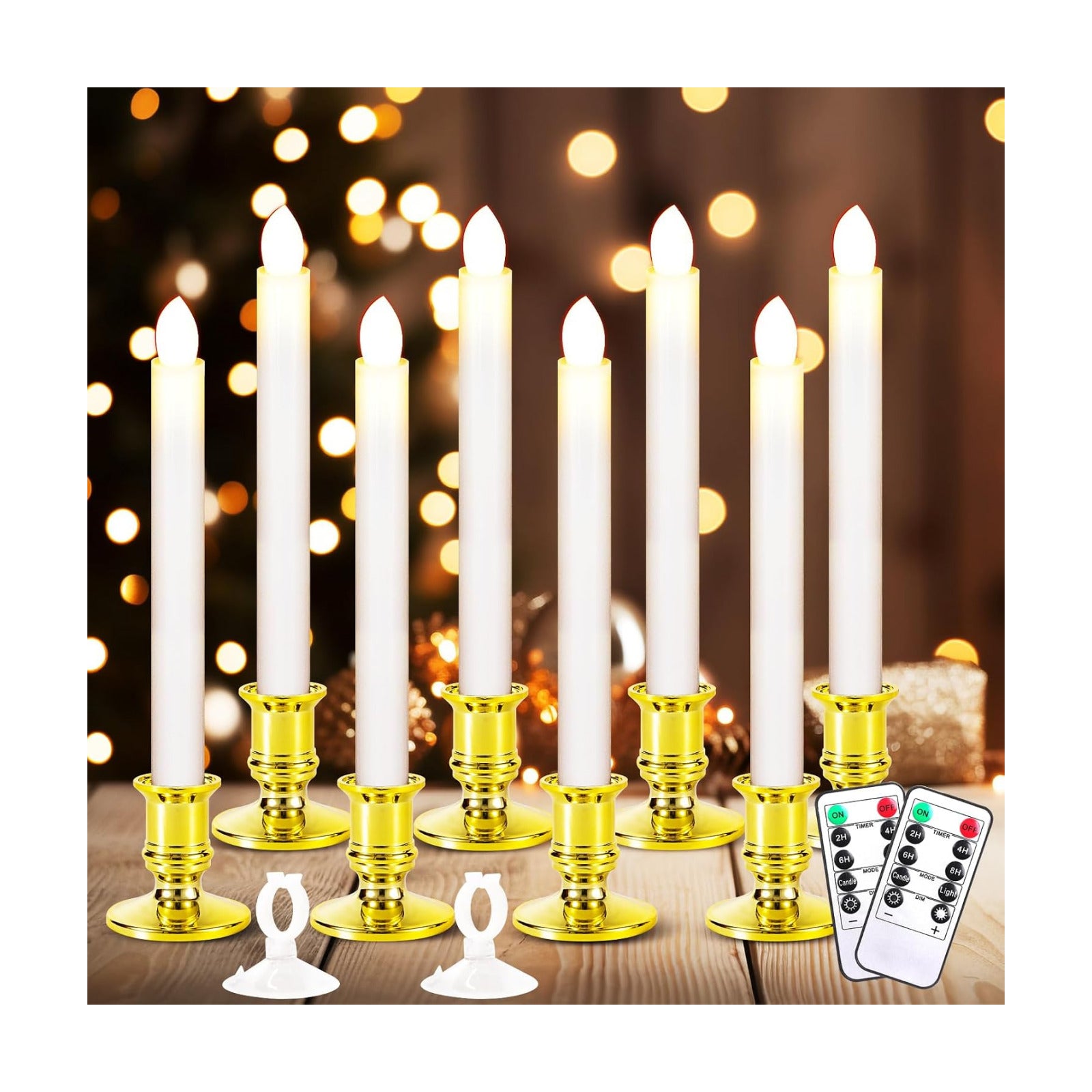 8 Pack Christmas Window Candles, Battery Operated Window Candles with Timer Remote, LED Window Candle with Candle