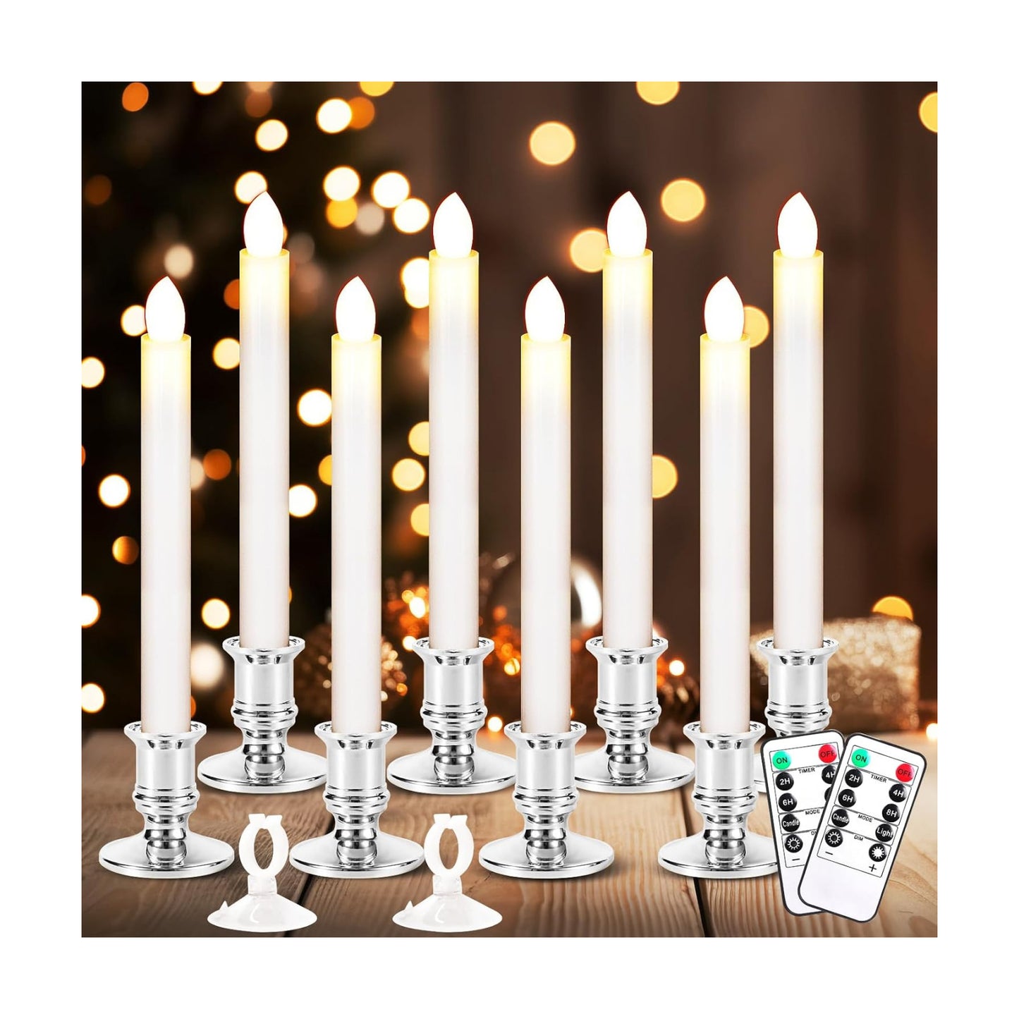 8 Pack Christmas Window Candles, Battery Operated Window Candles with Timer Remote, LED Window Candle with Candle