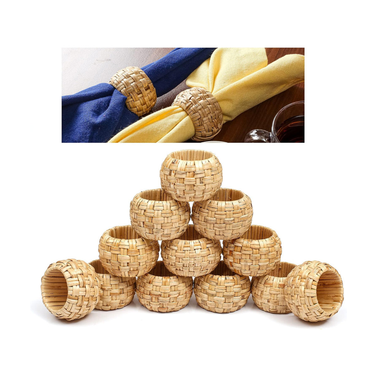 Lightnpro Natural Rattan Decorative Napkin Rings Set of 12, Serviette Napkin Rings Bulk for Party Decoration, Table Top Décor for Dinning Table, Everyday, Christmas, Easter Family Gatherings