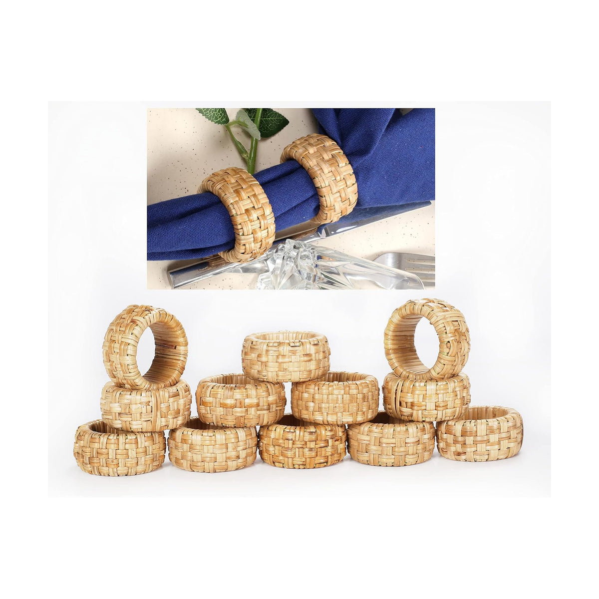 Lightnpro Natural Rattan Decorative Napkin Rings Set of 12, Serviette Napkin Rings Bulk for Party Decoration, Table Top Décor for Dinning Table, Everyday, Christmas, Easter Family Gatherings