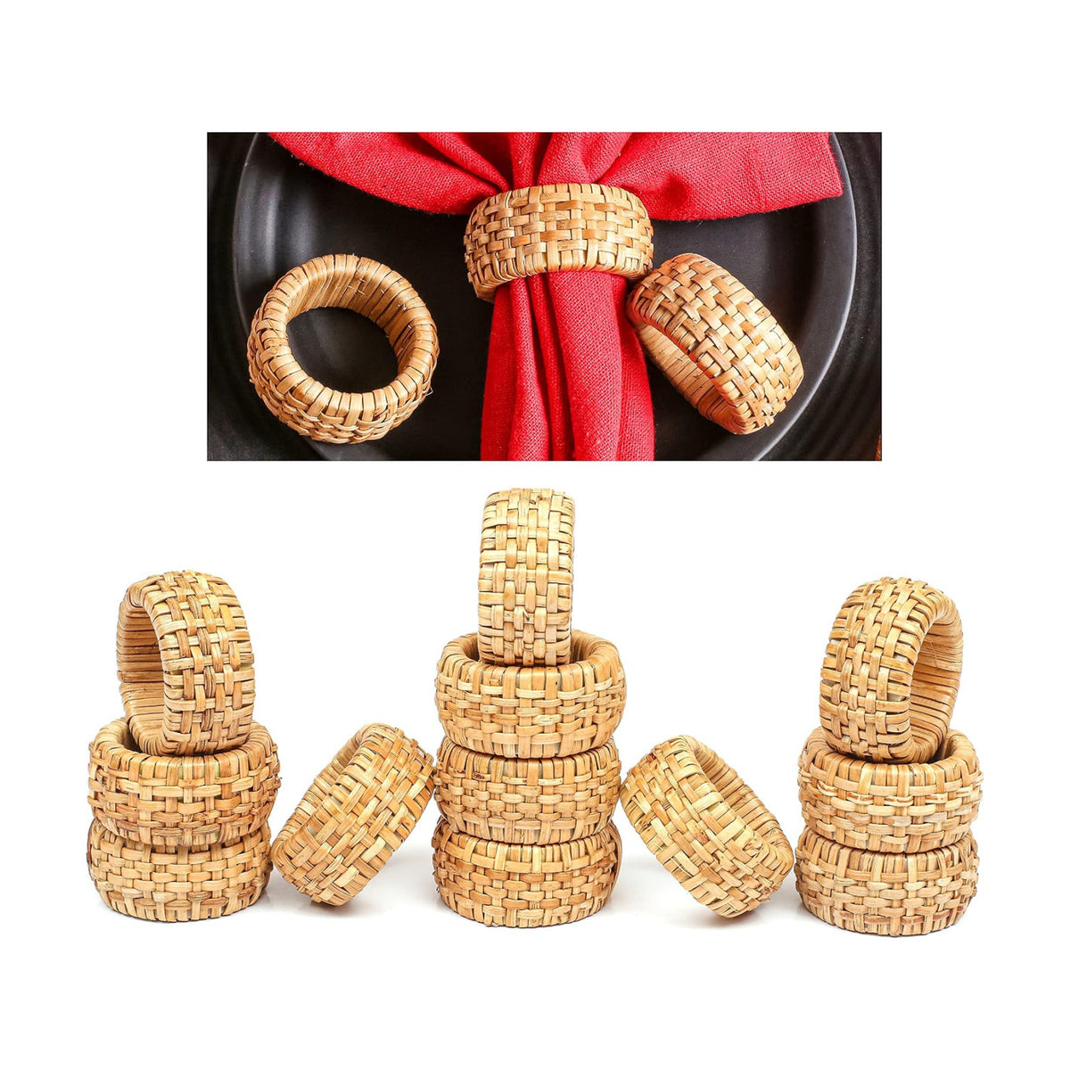 Lightnpro Natural Rattan Decorative Napkin Rings Set of 12, Serviette Napkin Rings Bulk for Party Decoration, Table Top Décor for Dinning Table, Everyday, Christmas, Easter Family Gatherings