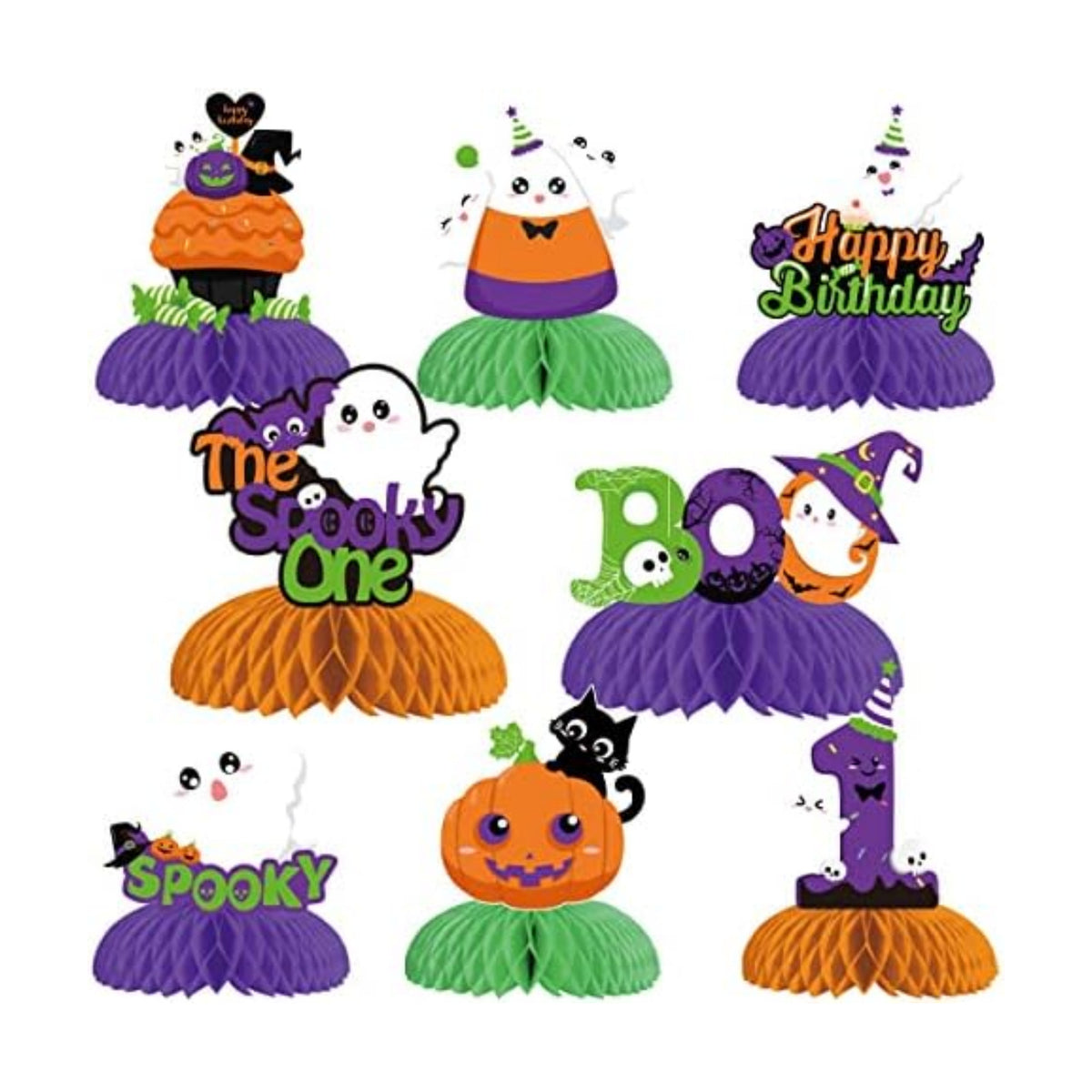 Halloween 1st Birthday Centerpieces Orange Purple Green Black the Spooky One Birthday Decorations Girl Boy Halloween Honeycomb Centerpieces Decorations First Birthday Table Topper Party Favor Supplies
