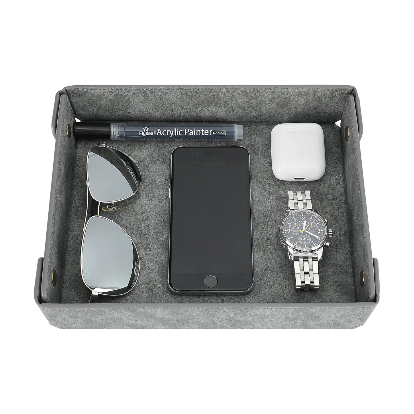 Faux Leather Valet Tray Organizer for Men / Gray / Rectangle