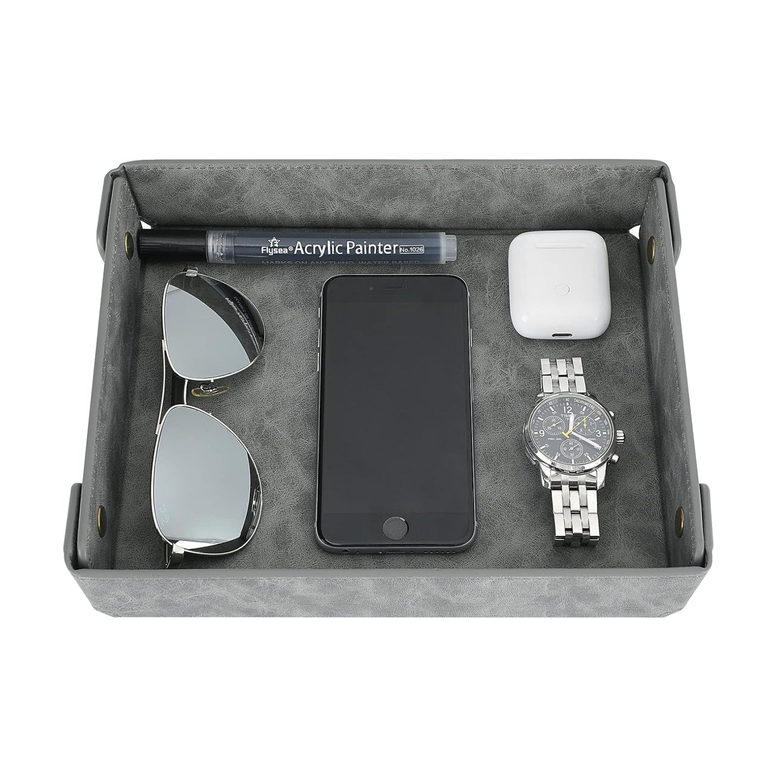 Faux Leather Valet Tray Organizer for Men / Gray / Rectangle