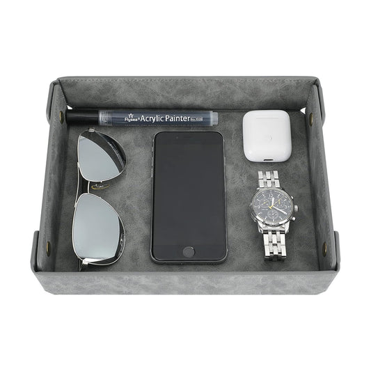 Faux Leather Valet Tray Organizer for Men / Gray / Rectangle