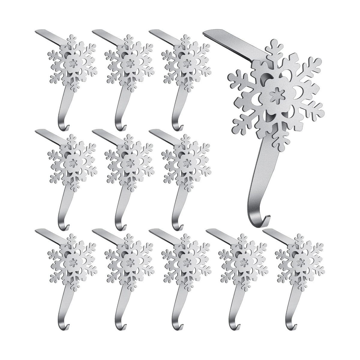 Peryiter 12 Pcs Snowflake Stocking Holders Metal Hooks for Mantle,Silver