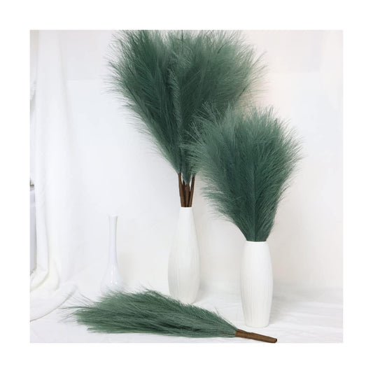 Detachable Faux Bulrush Reed Green Grass for Tall Vase Filler / Deep Green 2 / Set of 5