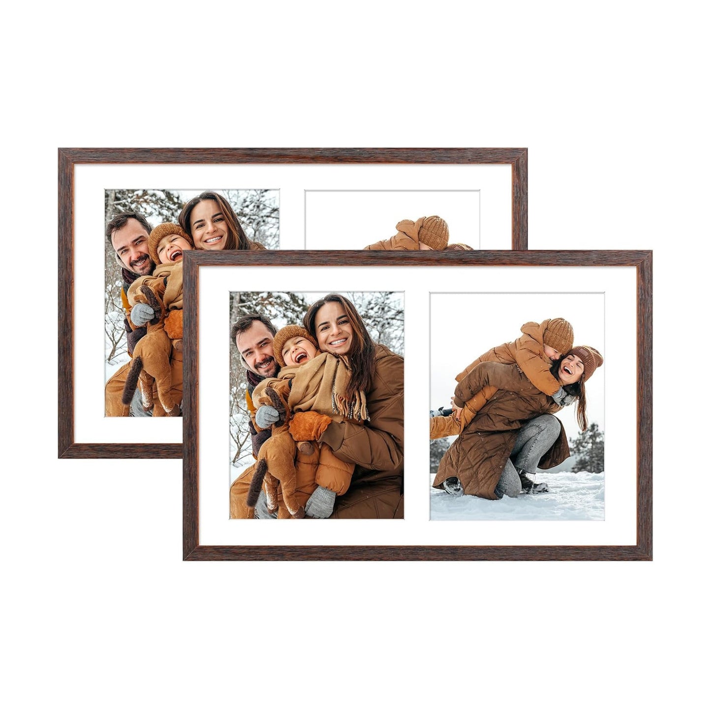 Golden State Art 12x19 Distressed Brown Picture Frame For Two 8x10 Photos | 2 Pack,Matted to Double 8x10,Solid Wood