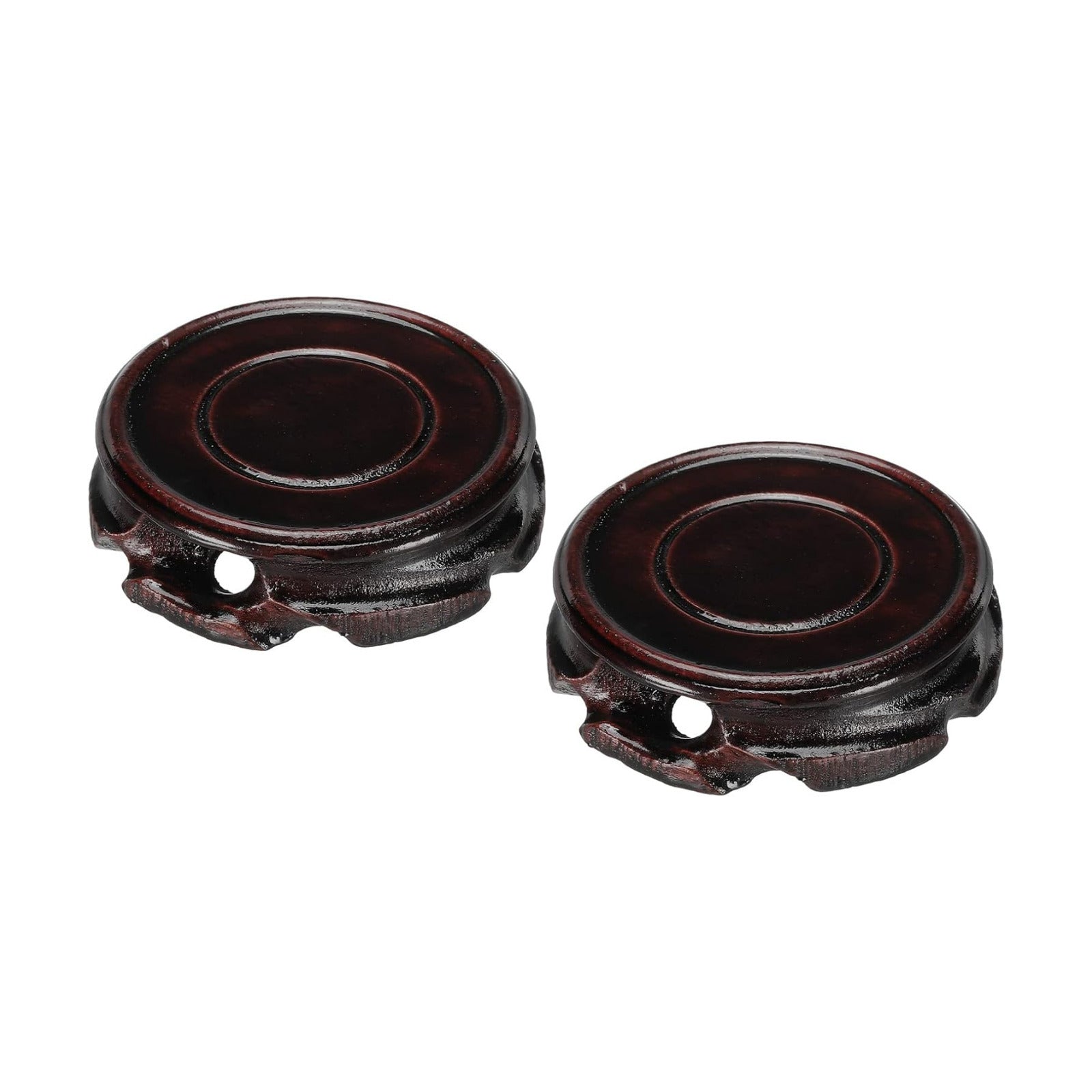 Wooden Stand Holders Displays Base 70mm Diameter for Vase Bonsai Stone / Black / Set of 2