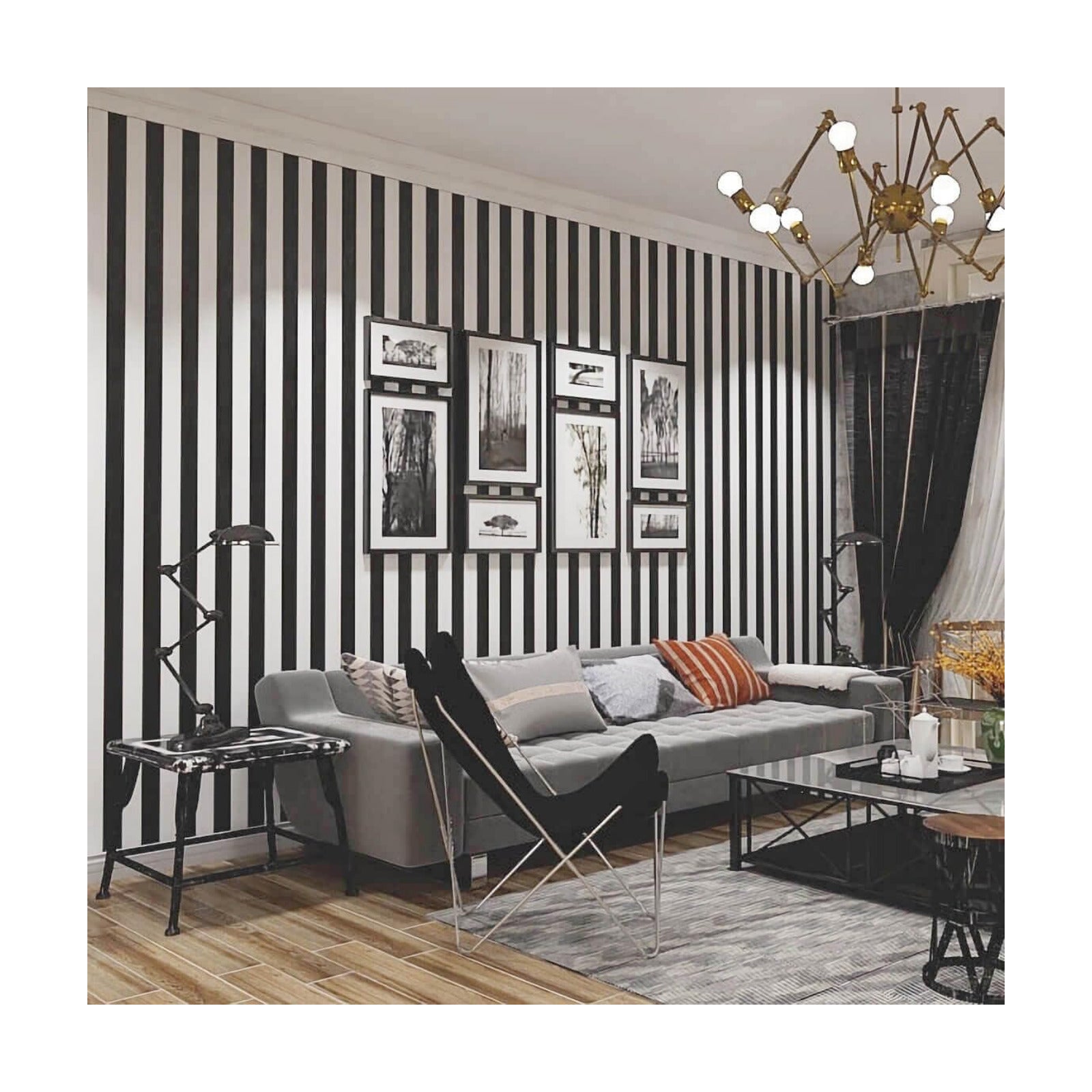 Qianglive17. " Black and White Peel and Stick Wallpaper / Black/white Striped / Striped / 17.3 x 200