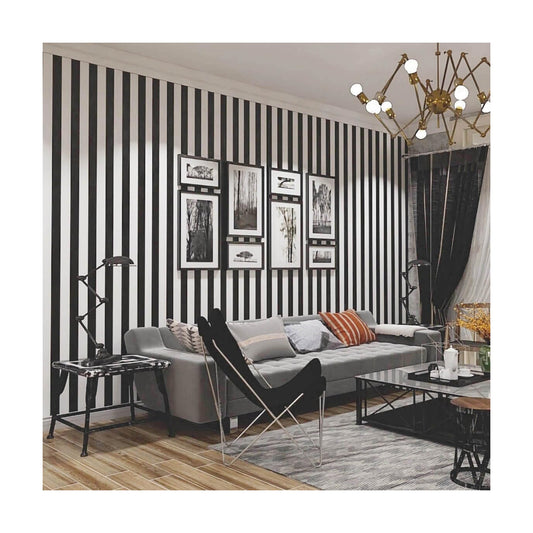 Qianglive17. " Black and White Peel and Stick Wallpaper / Black/white Striped / Striped / 17.3 x 200