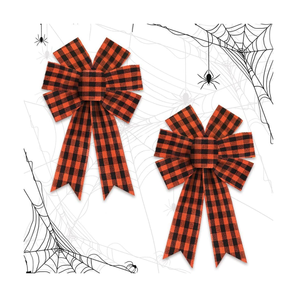 Heureppy 2pcs Halloween Wreath Bows Decor Bow Orange Buffalo Plaid Burlap for Wreaths, Tree Topper Home Decoration Ornament Supplies