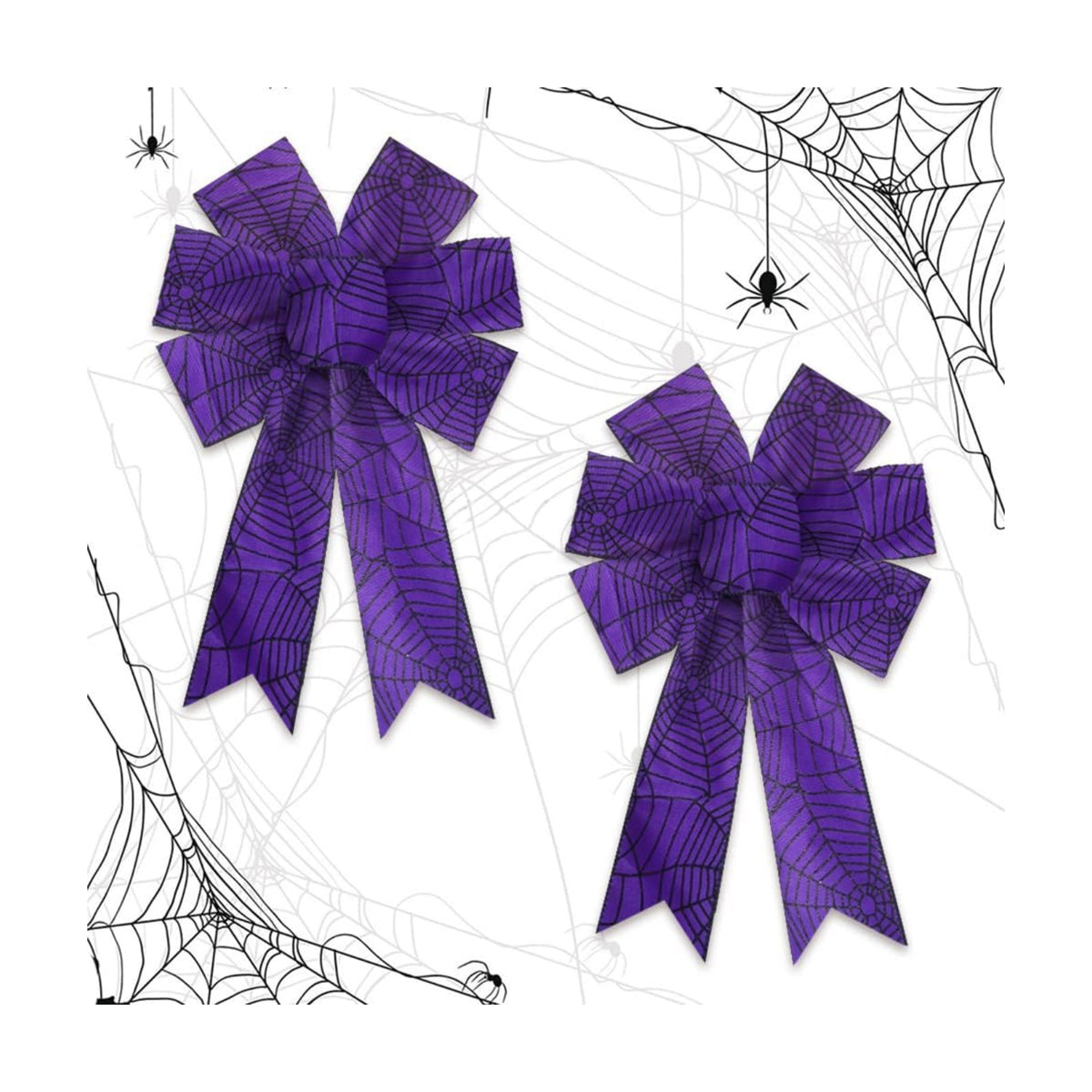 Heureppy 2pcs Halloween Wreath Bows Decor Bow Purple Spider Web Burlap for Wreaths, Large Ribbon Tree Topper Home Indoor Outdoor Decoration Ornament