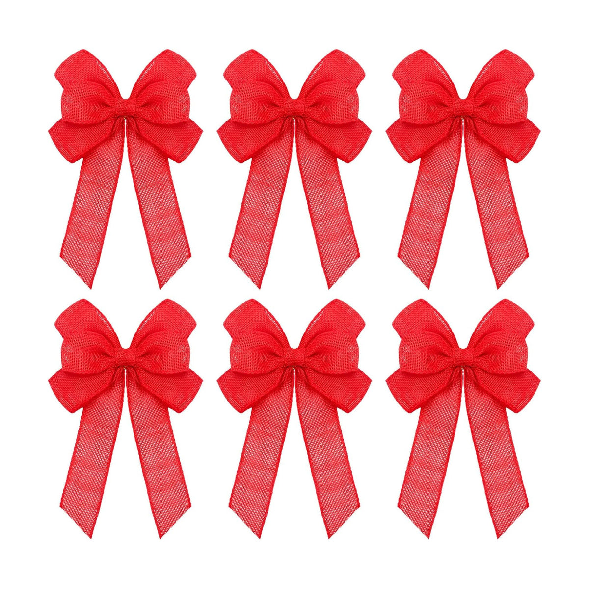 Xinnun 6 Pcs Christmas Burlap Bows Wreath Bows,Plain Style,Red