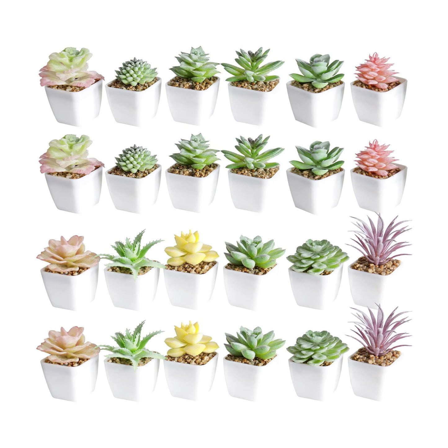 Artificial Faux Succulents in Pots Fake Plants Plastic Arrangement Planter / White-24 / Set of 24
