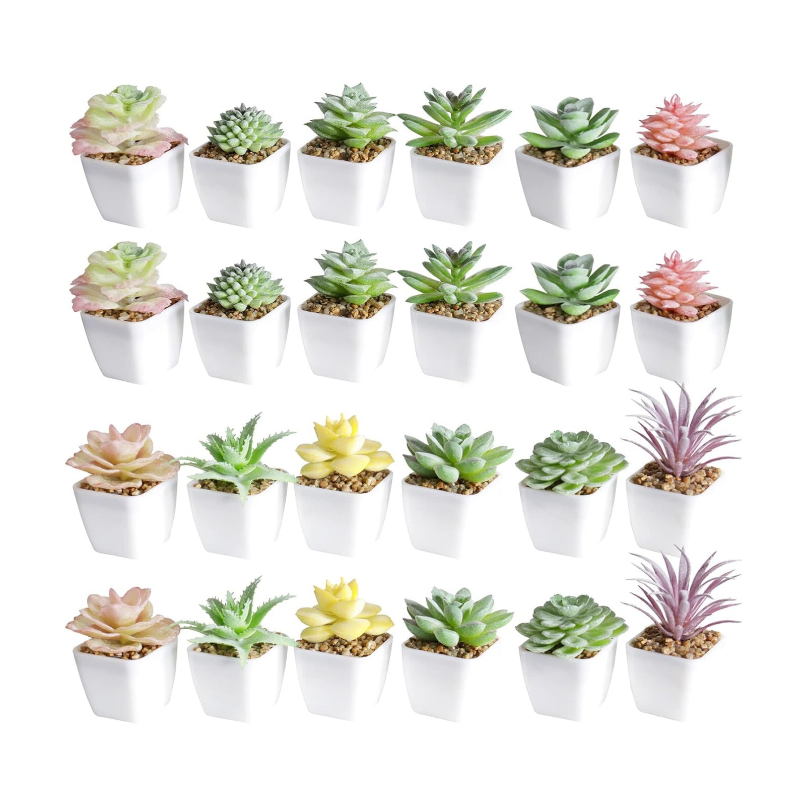 Artificial Faux Succulents in Pots Fake Plants Plastic Arrangement Planter / White-24 / Set of 24