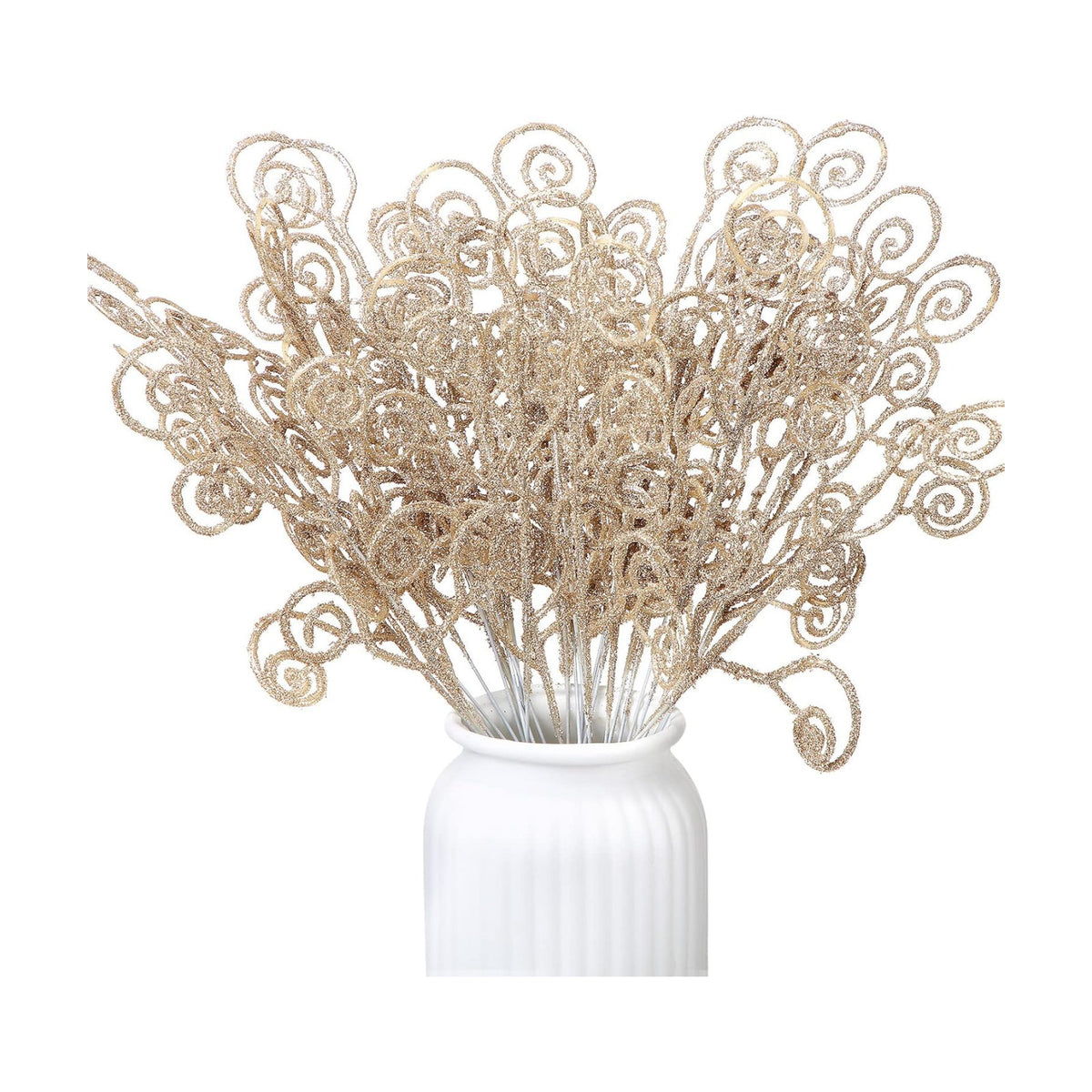 Ysleen 50 Pcs Glitter Tree Picks and Sprays Twigs Branches, Champagne