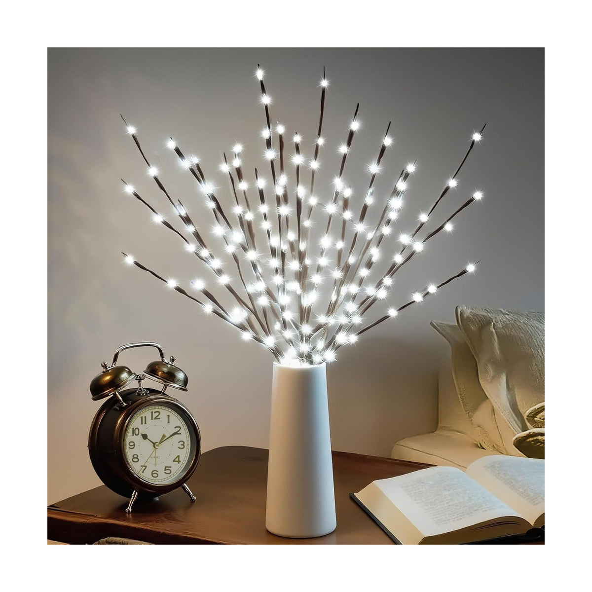 DK177 2 Pack Led Branch Light Battery Operated Lighted Branch Vase Filler Willow Tree Artificial Little Twig Power Brown 30 Inch 20 LED for Home Outdoor Indoor Romantic Decoration, White Light