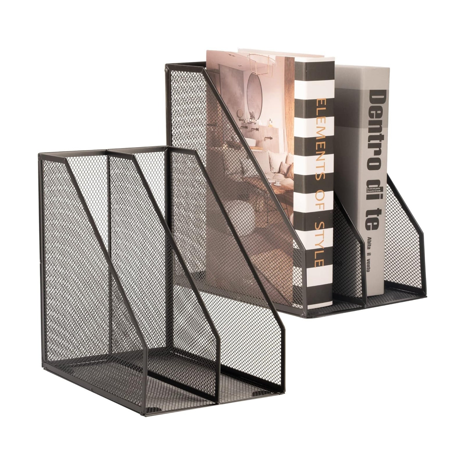 2 Set Magazine Holder Metal Wire, 2 Compartments Mesh File Holder for Desk, Office Desk Accessories Decorative File