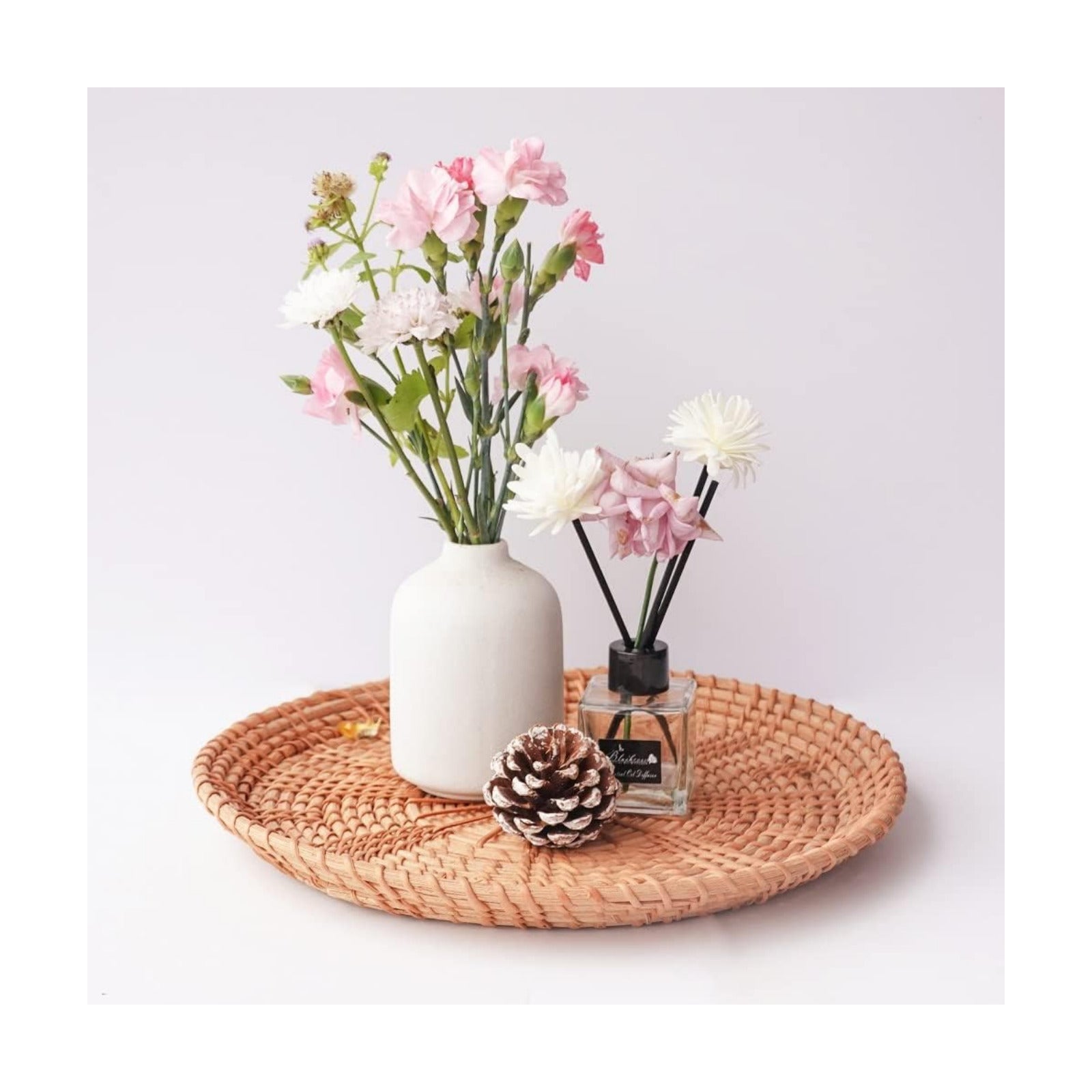 Round Decor Rattan Centerpiece Tray for Candle Vase Holder Keys Remote Tray for Entryway / 11 Inch
