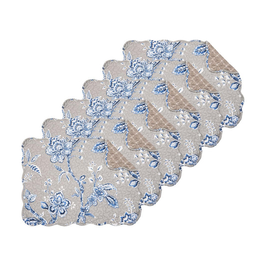 13" x 19" Addison Quilted Vintage Floral Scalloped Jacobean Spring Set of 6 | Vintage Decor, Set of 6, Gift Idea