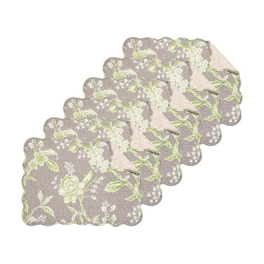 13" x 19" Julia Quilted Vintage Floral Scalloped Jacobean Spring Set of 6 | Vintage Decor, Set of 6, Gift Idea