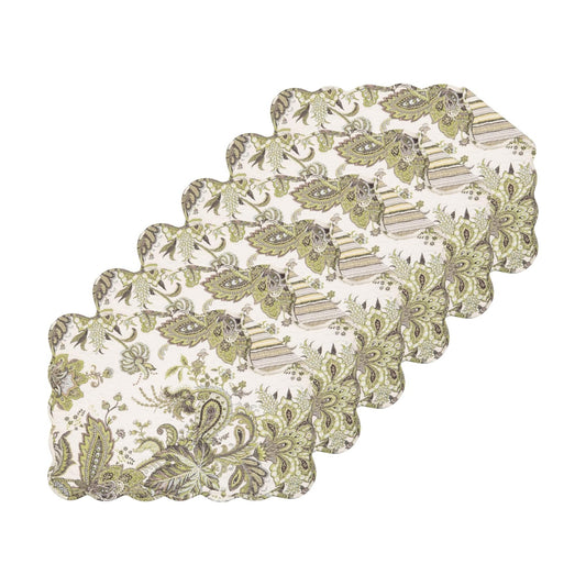 13" x 19" Amaya Quilted Vintage Floral Scalloped Jacobean Spring Set of 6 | Vintage Decor, Set of 6, Gift Idea