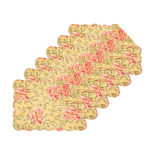 Freya Green Leaves & Pink Flowers Vintage 100% Cotton Placemats 13" x 19" | Vintage Decor, Floral Decor, Gift Idea