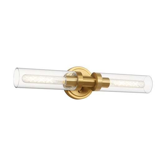 Brushed Gold Bathroom Vanity Light Fixture, 2-Light Modern Wall Sconce Lighting W/Clear Glass, Brass Wall Mount Lamp