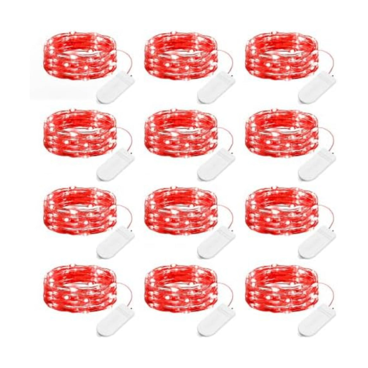 Brightown 12 Pack LED Fairy Lights, Waterproof, Red, 7 Feet, 20 LEDs, Battery Operated, Flexible Silver Wire, Safe, Energy Saving, Long-Lasting, Indoor and Outdoor Use