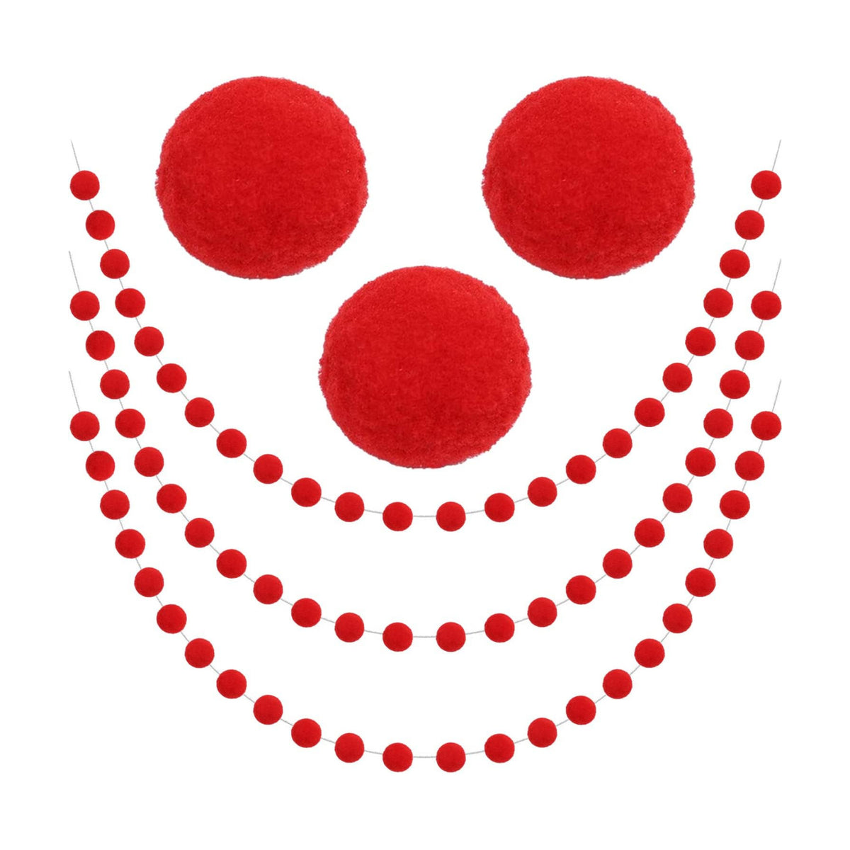 Jishi 3Pk Red Felt Berry Pom Pom Ball Garland Christmas Decorations Indoor Home Decor, Cute Red Berry Christmas Tree Ornaments, String of Pompom Bead Garland Hanging Xmas Holiday Birthday Party Banner