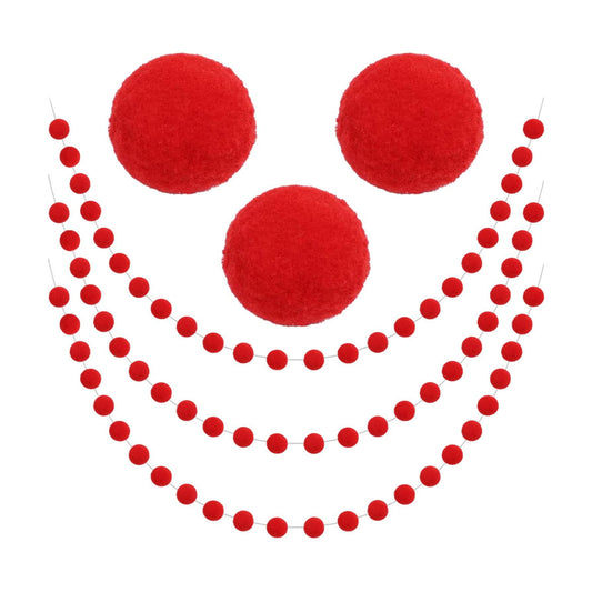Jishi 3Pk Red Felt Berry Pom Pom Ball Garland Christmas Decorations Indoor Home Decor, Cute Red Berry Christmas Tree Ornaments, String of Pompom Bead Garland Hanging Xmas Holiday Birthday Party Banner