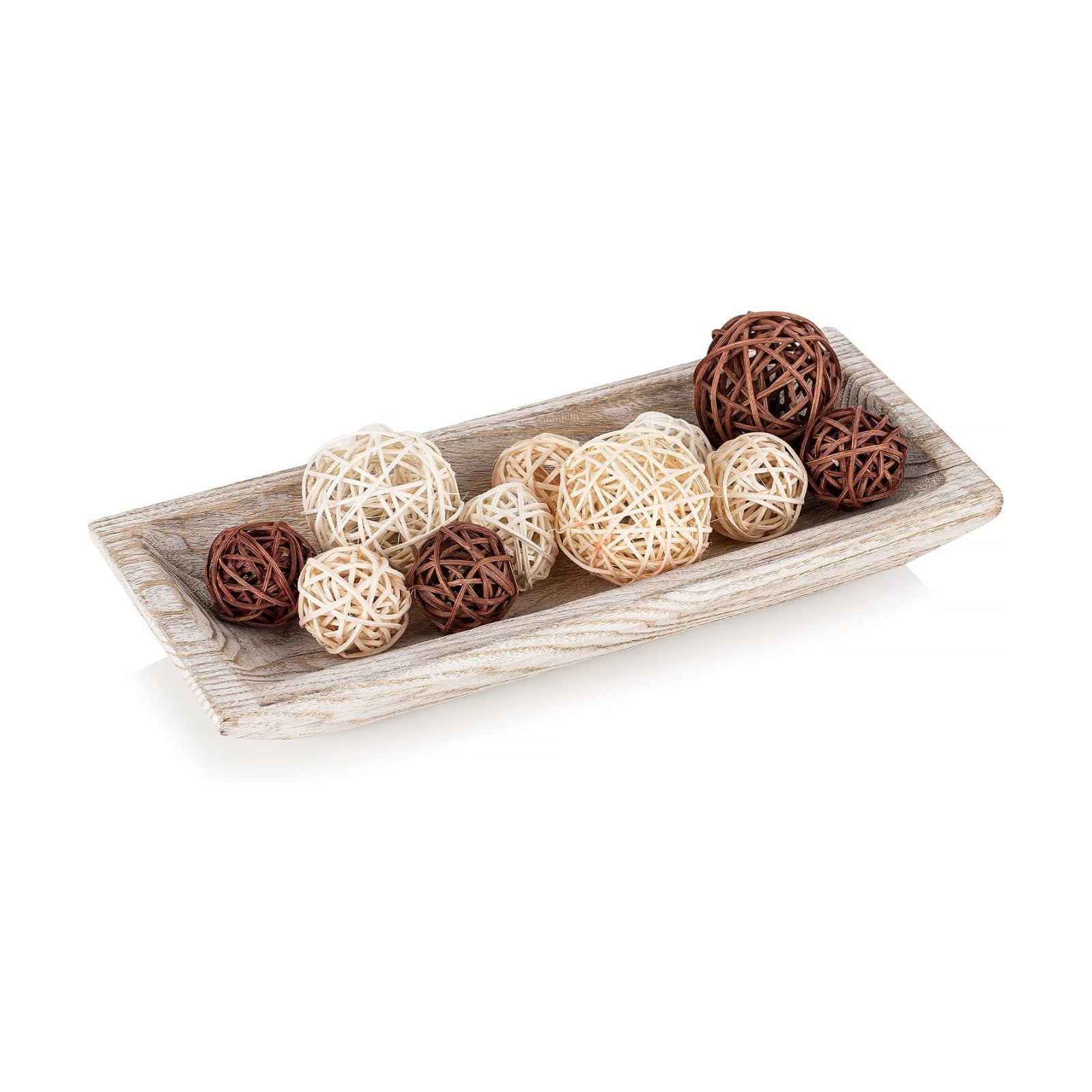 Decorative Wood Dough Bowl / White Washed / Set of 14