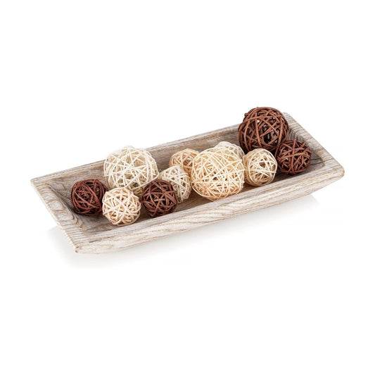 Decorative Wood Dough Bowl / White Washed / Set of 14