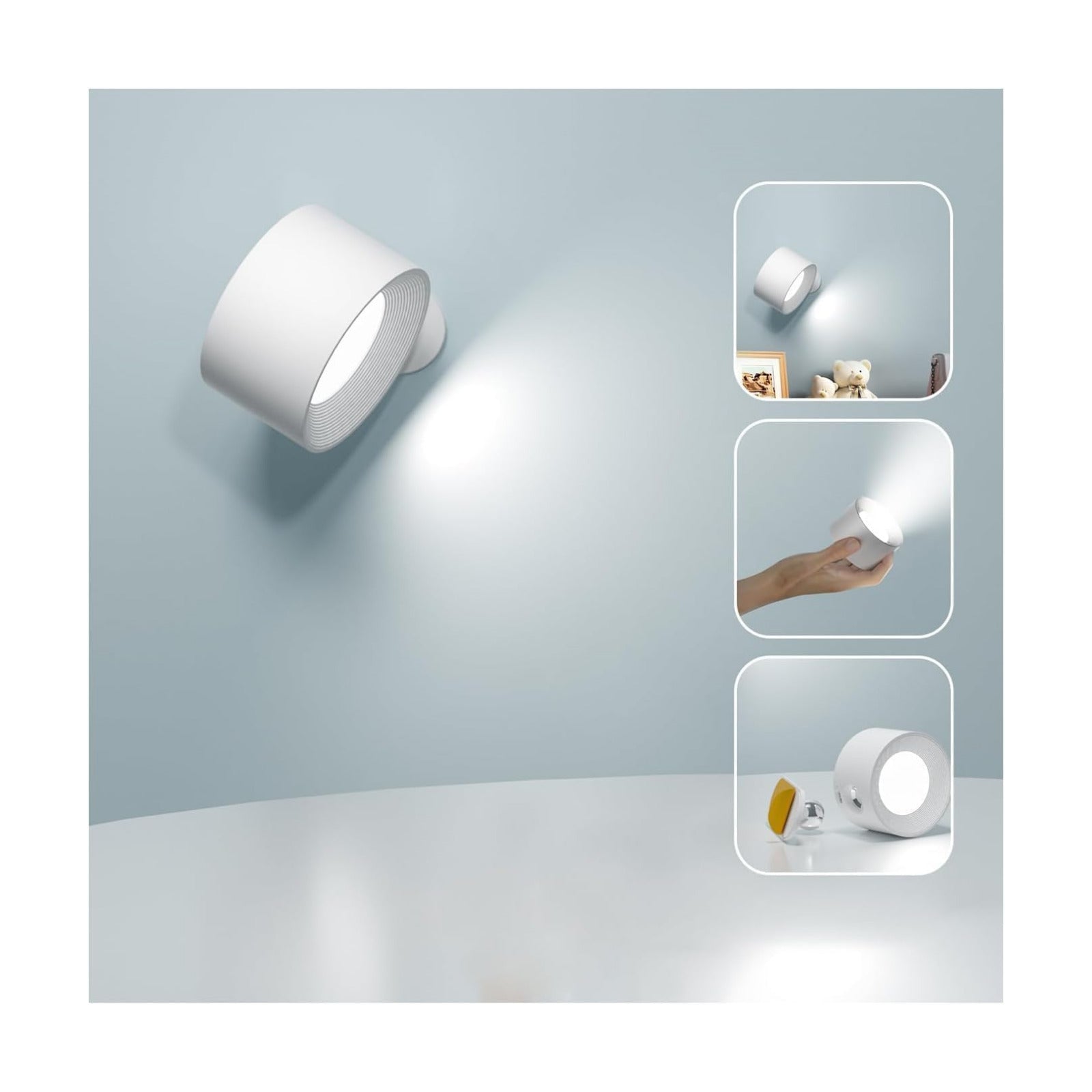 Deyagoo LED Wall Sconce, Rechargeable Wall Light with Remote-White | 3 Colors, Dimmable, Magnetic Rotating Head, 360