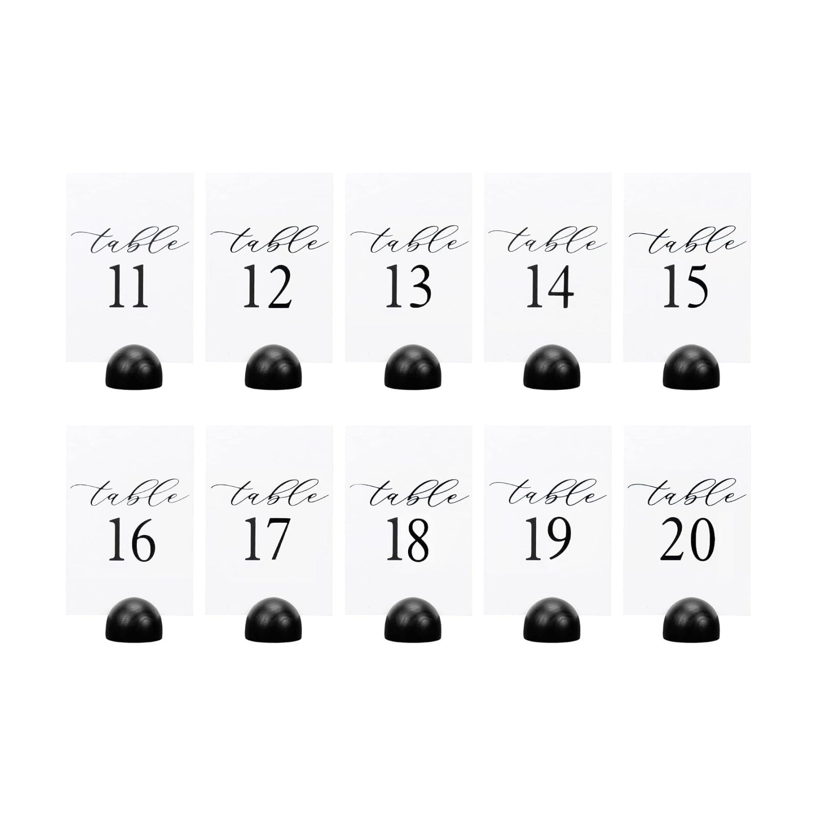Hanna Roberts Modern Cursive Table Number Card Stock Signs with Round Stand for Wedding Reception, Restaurant, Event
