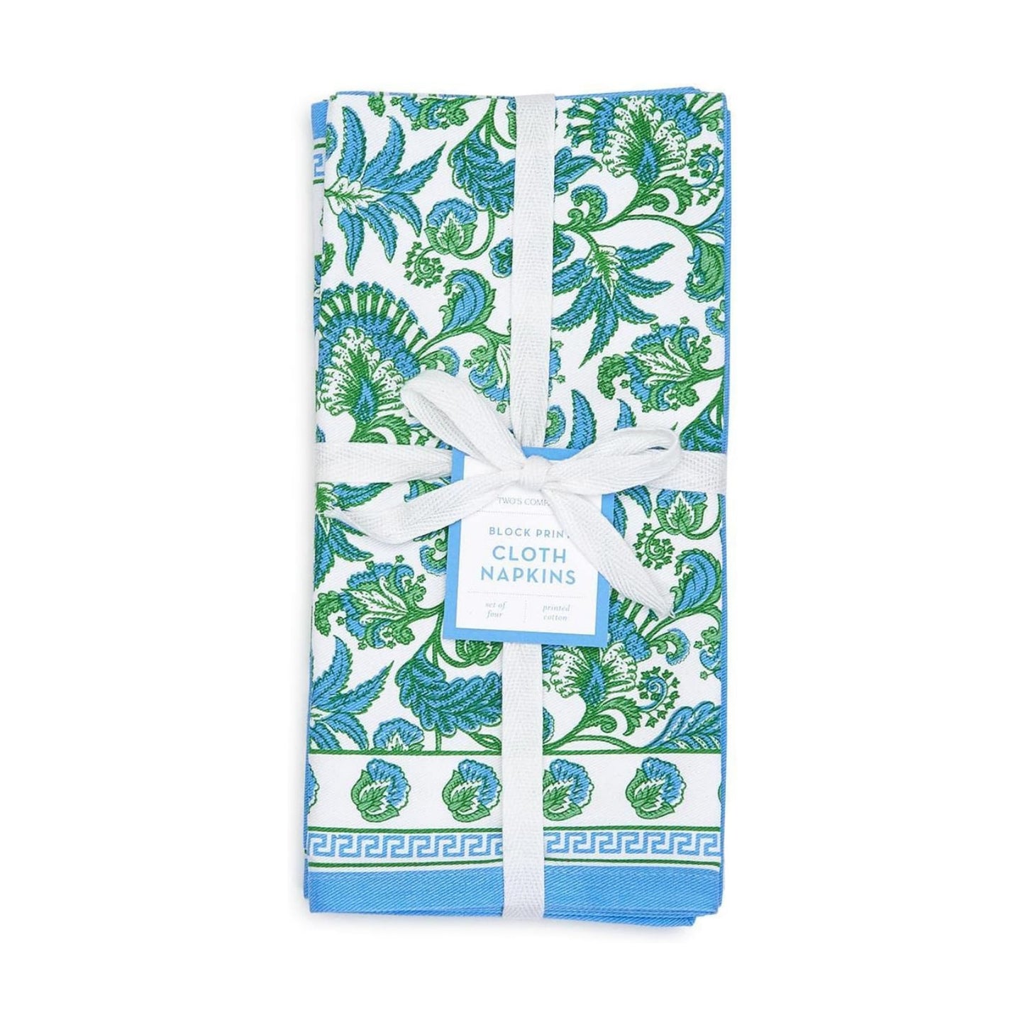 Two's Company Hampton Set of 4 Block Print Cloth Napkins - Cotton