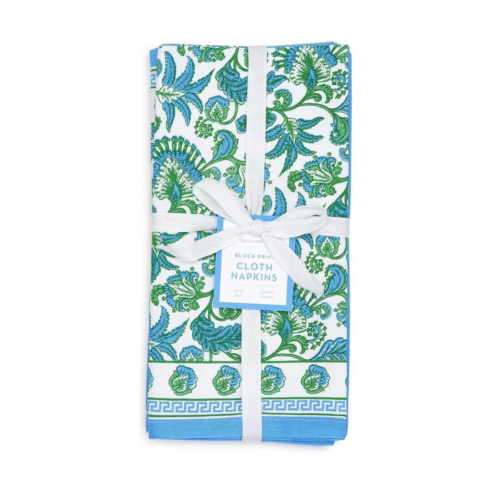 Two's Company Hampton Set of 4 Block Print Cloth Napkins - Cotton
