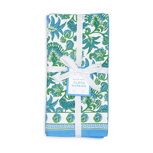 Two's Company Hampton Set of 4 Block Print Cloth Napkins - Cotton