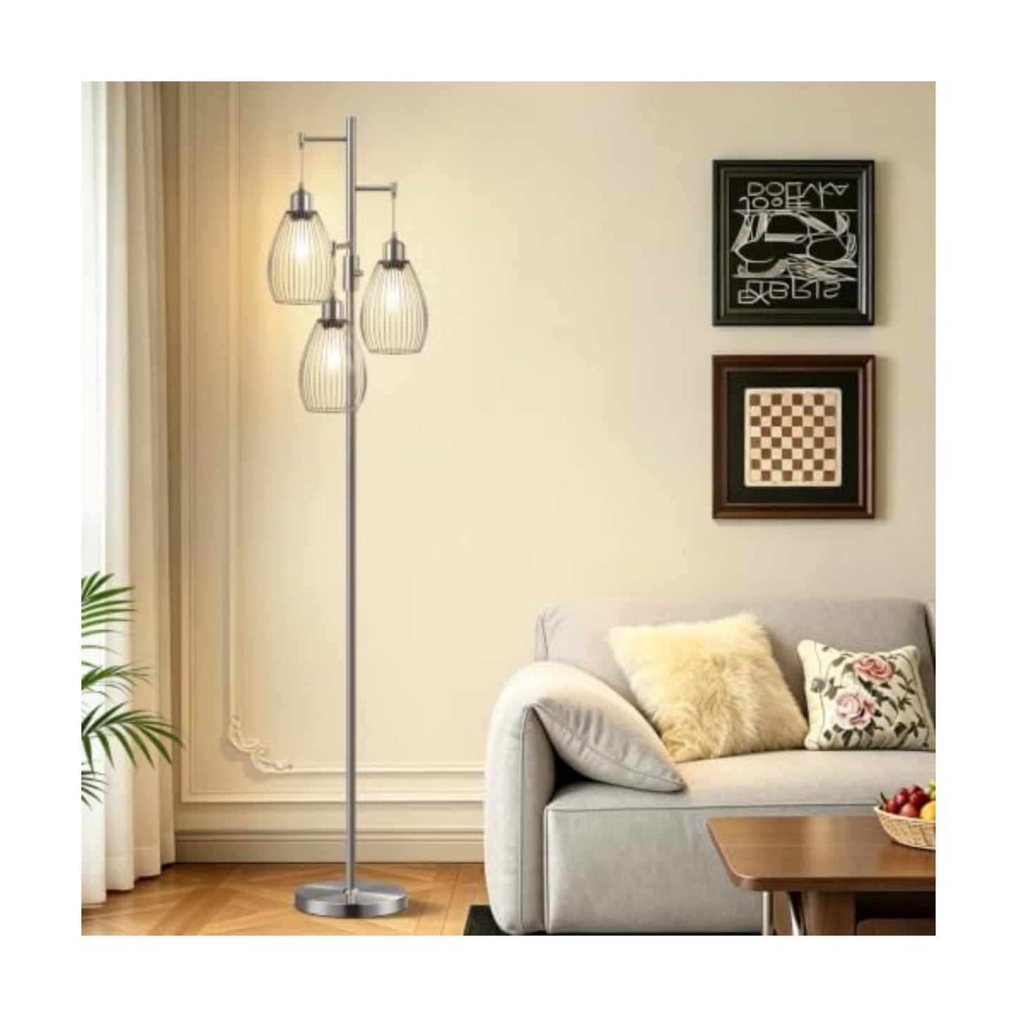 Nintiue Dimmable Floor Lamp, 3 x 800LM LED Edison Bulbs Included, Industrial Floor Lamp Standing Tree Lamp with Elegant