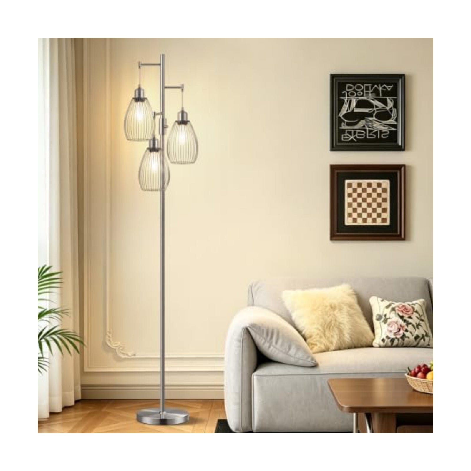 Nintiue Dimmable Floor Lamp, 3 x 800LM LED Edison Bulbs Included, Industrial Floor Lamp Standing Tree Lamp with Elegant