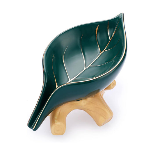 Ceramic Soap Dish Holder Self Draining / Green