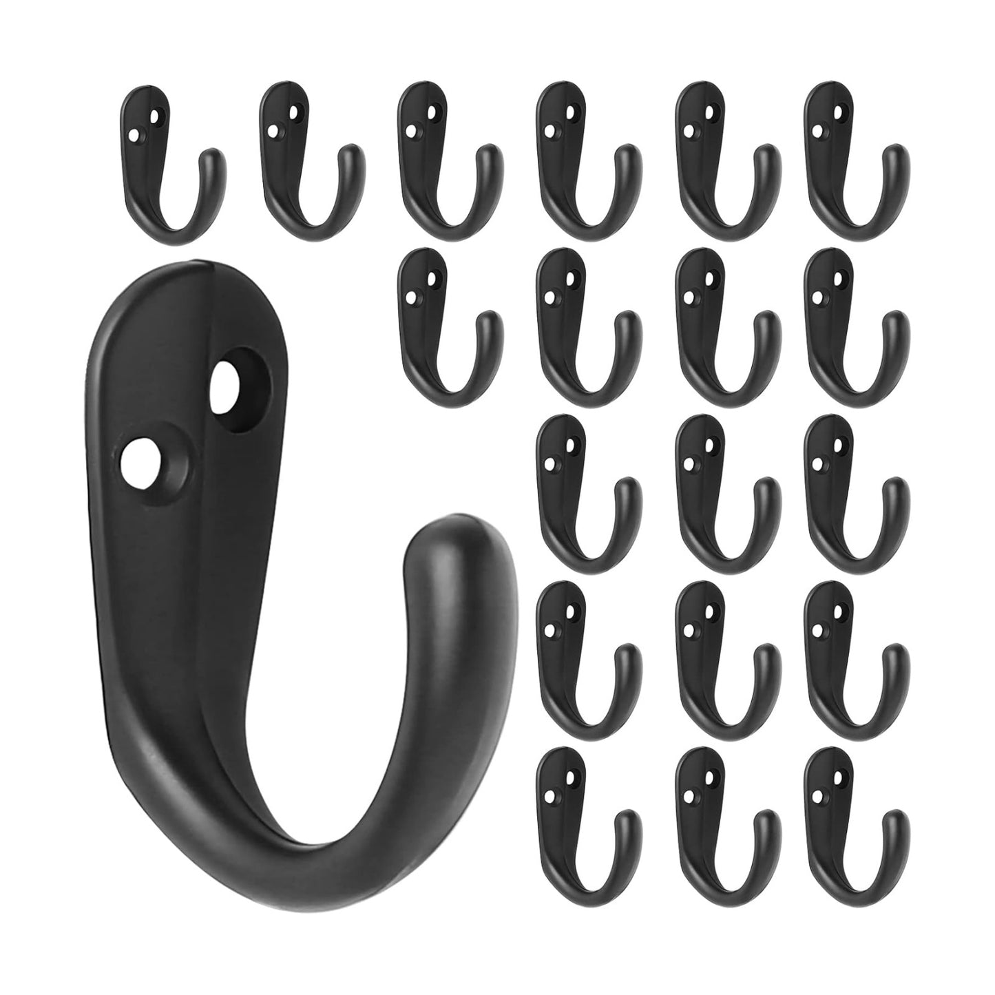 Coat Hooks Wall Mounted Single Prong Robe Hook for Hanging Towel Hooks / Black / Set of 20