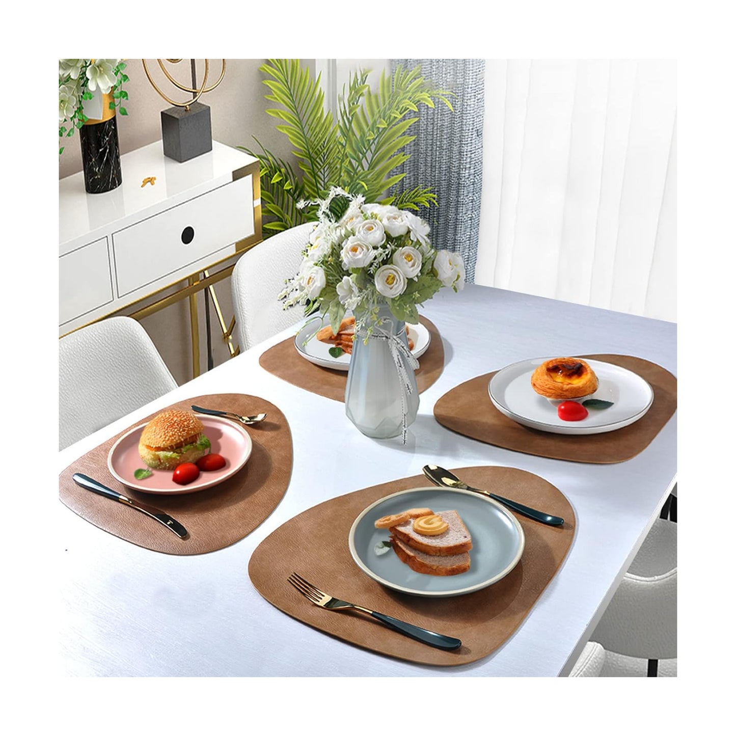 6 Pack Faux Leather Placemats Set Easy to Clean (Brown) | Stain Resistant, Waterproof, Wipeable, Heat Resistant, PU