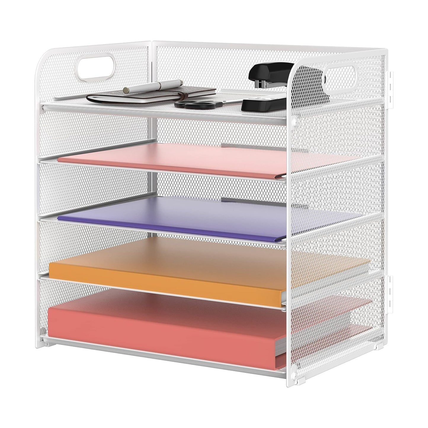 5 Trays Paper Organizer Letter Tray with Handle-Mesh Desk File Holders, Paper Sorter Desk Organizer for Office, Home